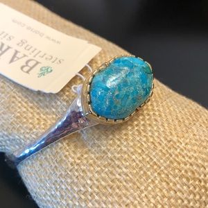 BARSE Sterling Silver Turquoise Cabochon Inlay Bangle w Brass Trim NWT
